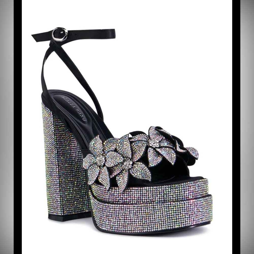Azalea Wang Teille Embellished Flower Crystal Platform Heels NWOB - Picture 3 of 12